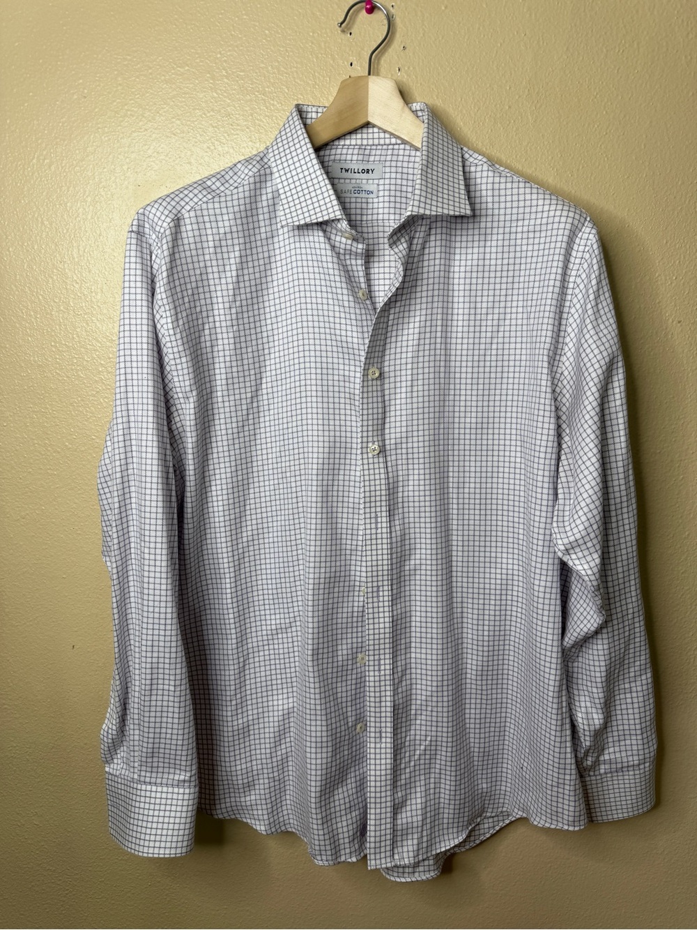 Twillory Men’s 18 36/37 White Purple Check Non-Iron Cotton Tailored Fit Dress Sh